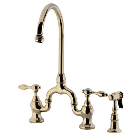 Kingston Brass KS7792TALBS Bridge Kitchen Faucet W/ Brass Sprayer, Polished Brass KS7792TALBS